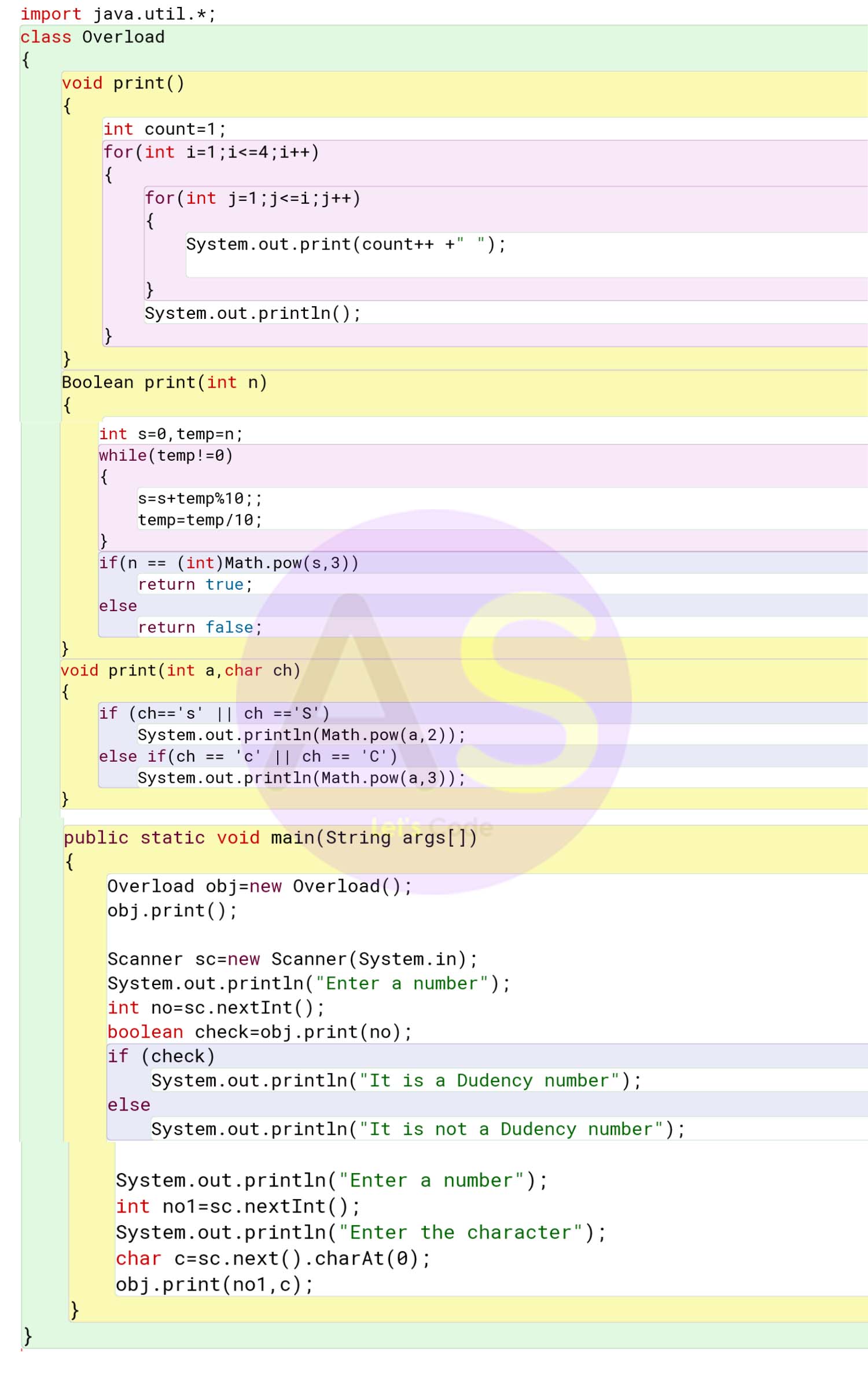 define a class to overload the method print as follows: void print () — to print the format  