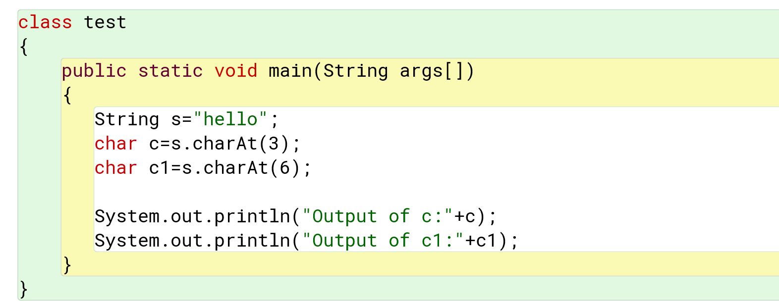 charAt function in a string