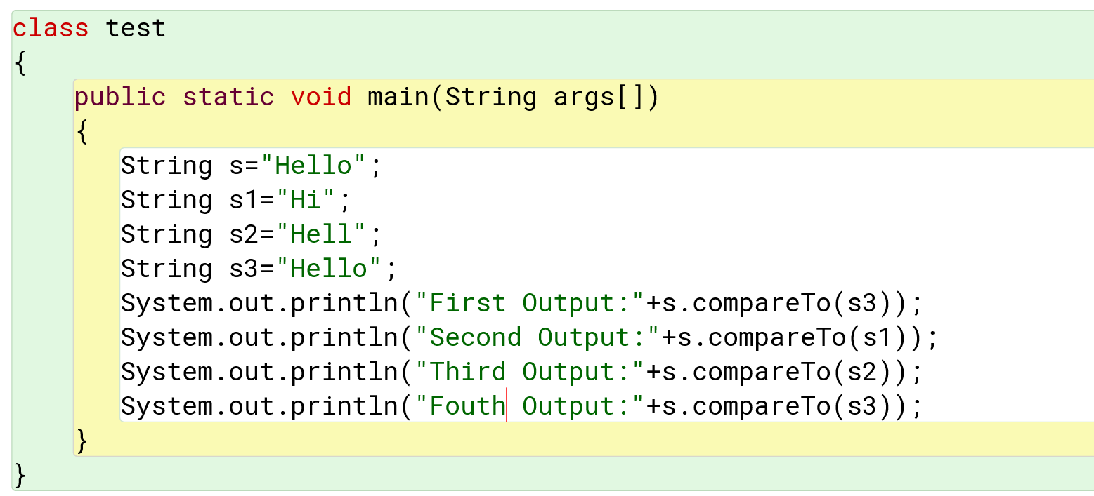 compareTo function in a string