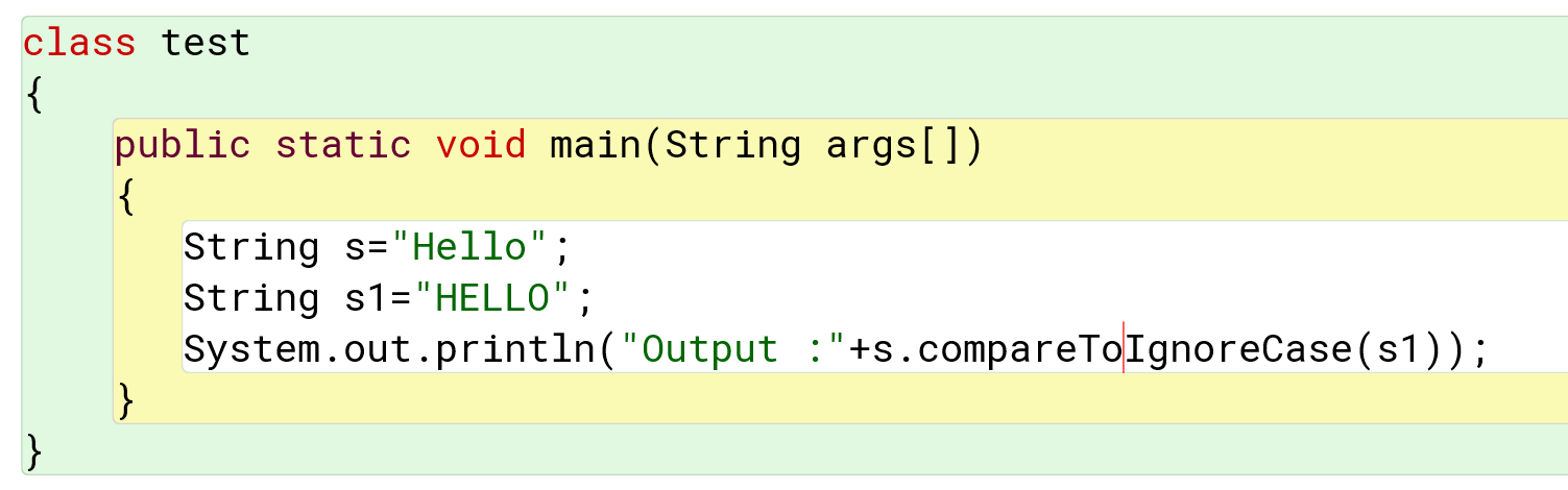 compareToIgnoreCase function in a string