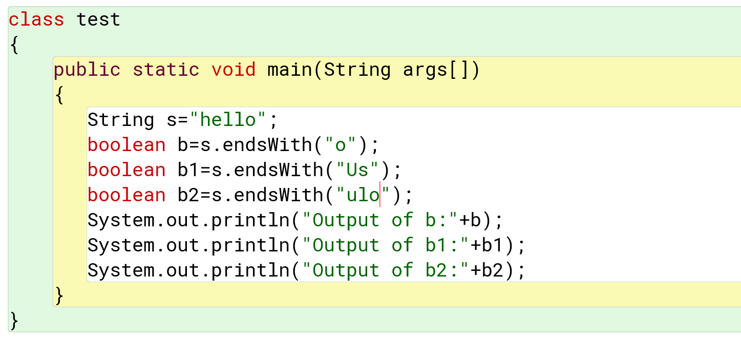 endsWith function in a string