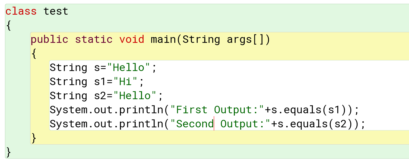 equals function in a string