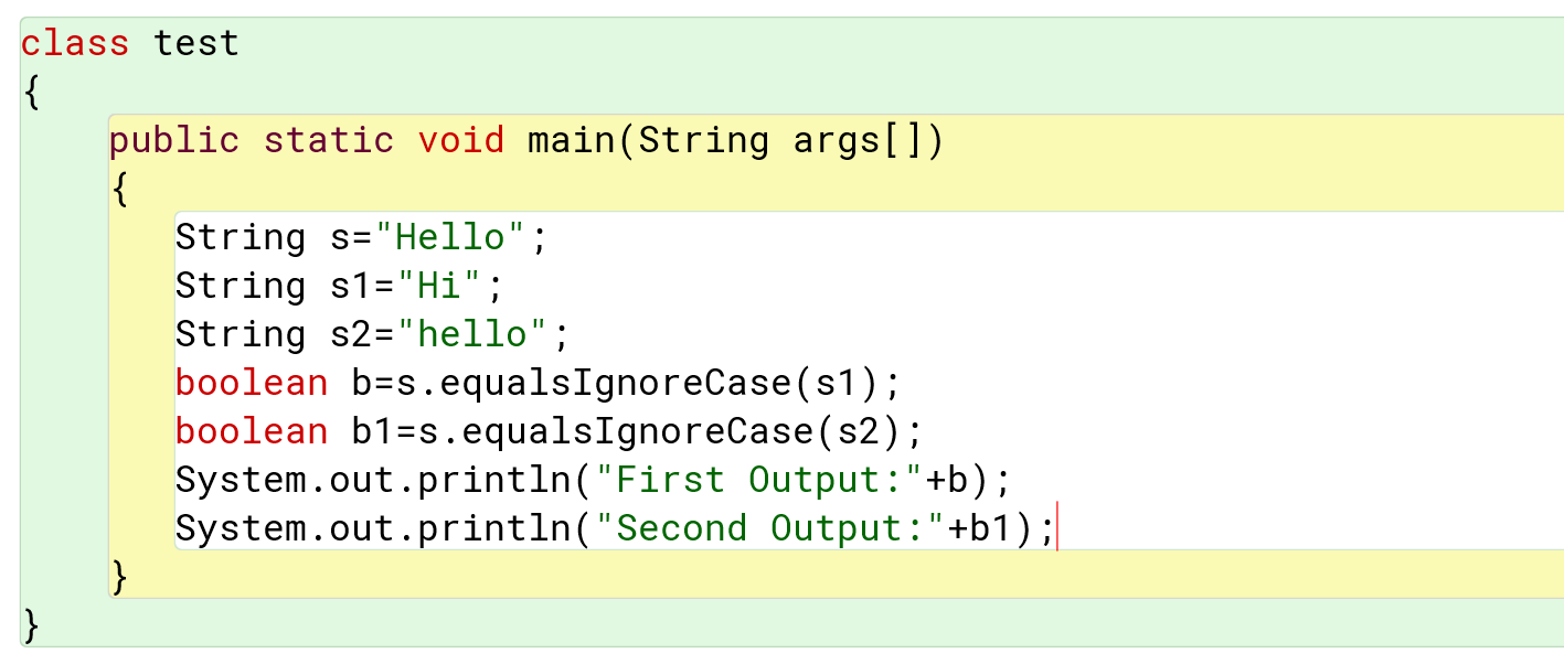 equalsIgnoreCase function in a string