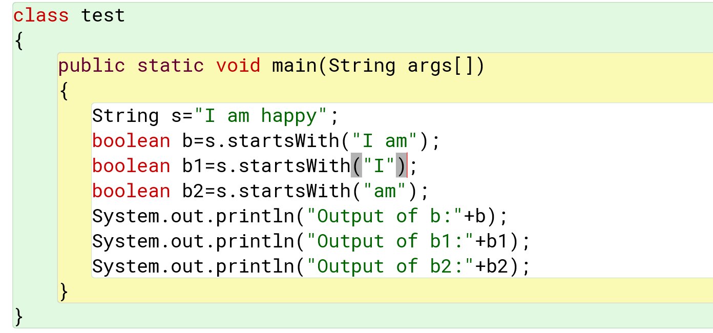 startsWith function in a string