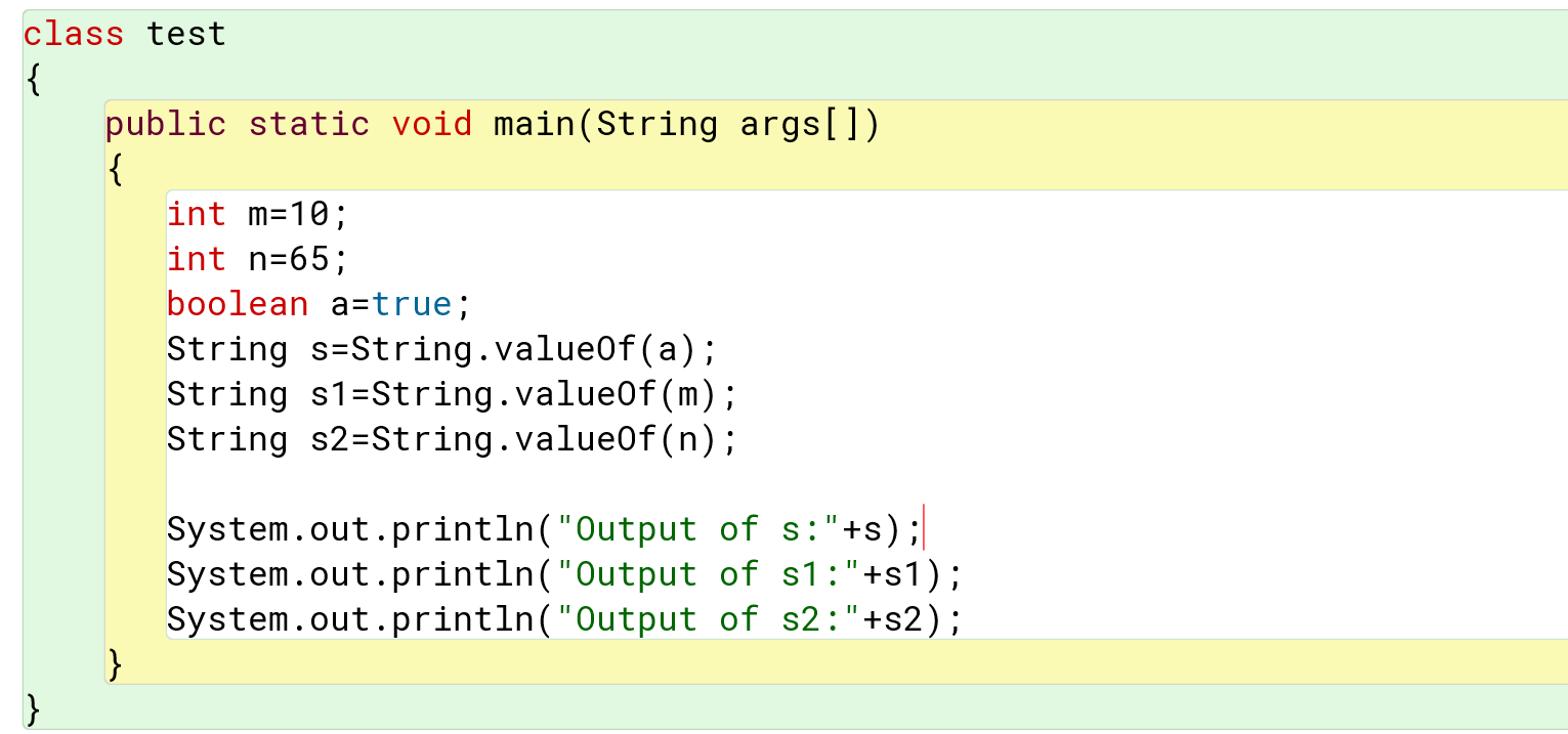 valueOf function in a string