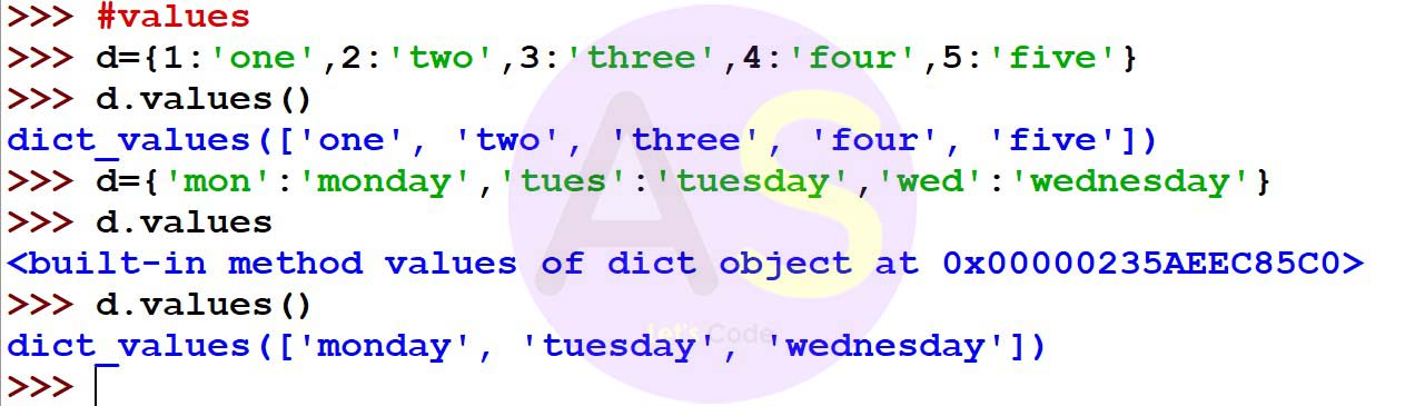 values function in a dictionary