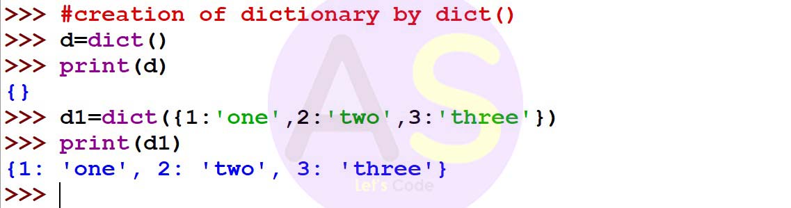 Creation of dictionary by dict() method