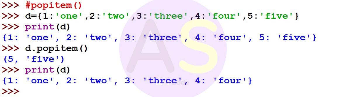 popitem function of a dictionary