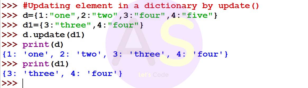 Updating values of a dictionary by update() method