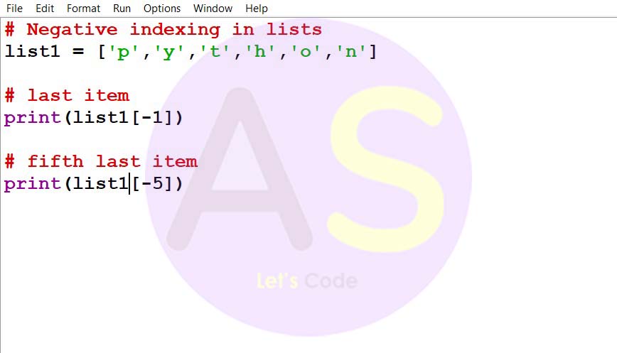 negative indexing in lists