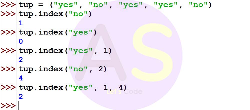 index() function in python tuples