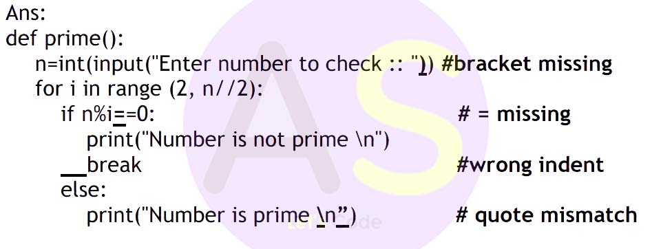 Rao has written a code to input a number and check whether it is prime or
                    not. His code is having errors. Rewrite the correct code and underline the
                    corrections made.