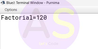  output of factorial using recursion