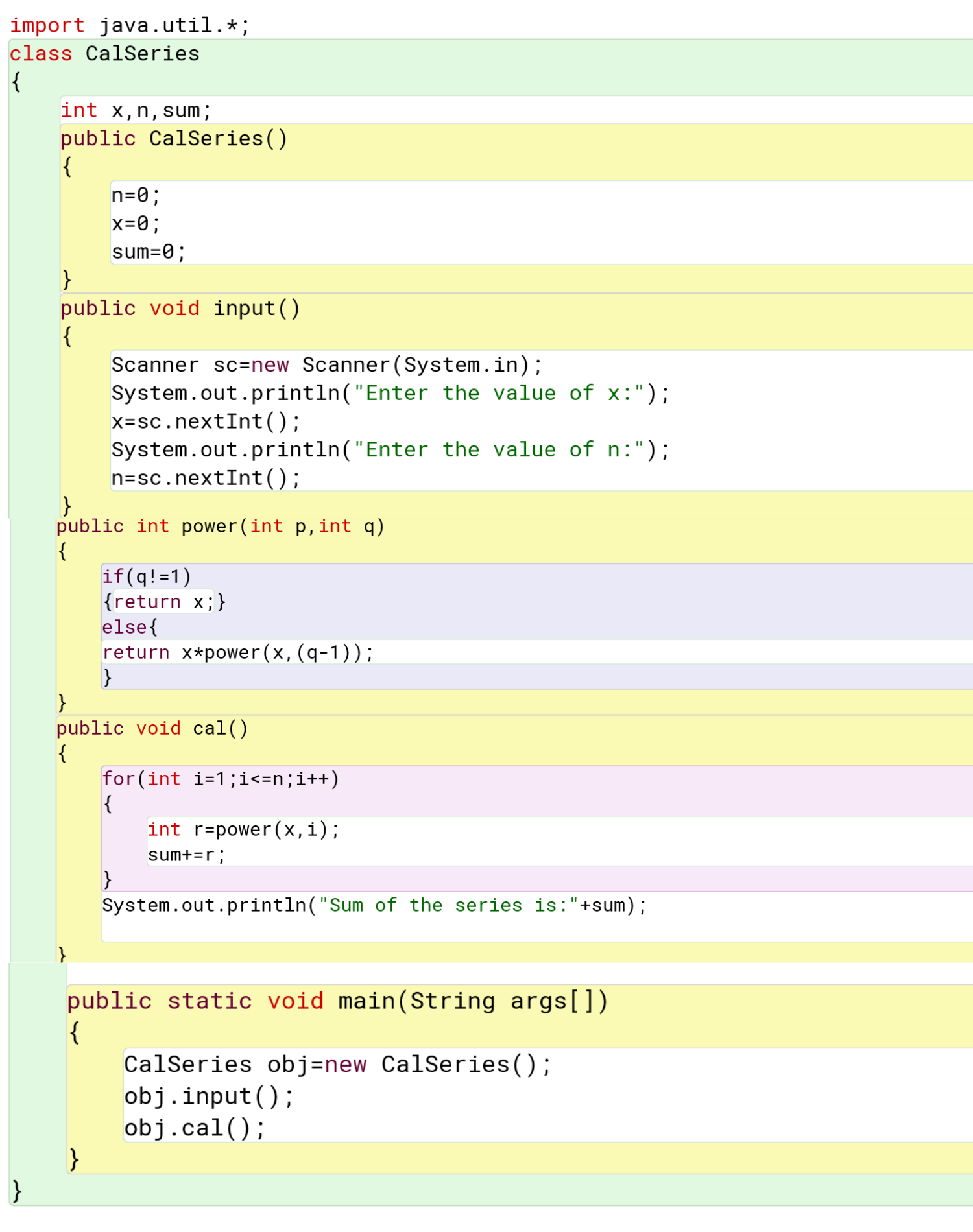 A class CalSeries has been defined to calculate the sum of the series